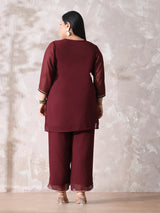 Plus Size Rust Elegance Georgette Co-ord Set with Straight Pants