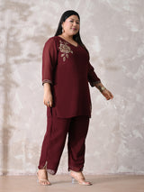 Plus Size Rust Elegance Georgette Co-ord Set with Straight Pants