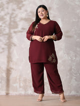 Plus Size Rust Elegance Georgette Co-ord Set with Straight Pants