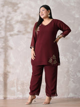 Plus Size Rust Elegance Georgette Co-ord Set with Straight Pants