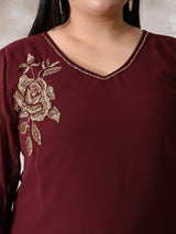 Plus Size Rust Elegance Georgette Co-ord Set with Straight Pants
