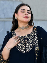 Regal Navy Blue Georgette Anarkali with Dupatta