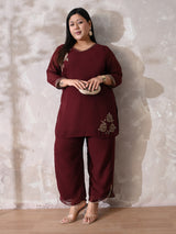 Plus Size Rust Elegance Georgette Co-ord Set with Straight Pants