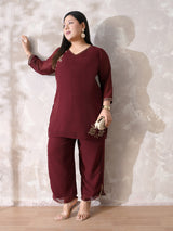 Plus Size Rust Elegance Georgette Co-ord Set with Straight Pants