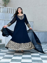 Regal Navy Blue Georgette Anarkali with Dupatta