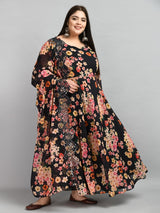 Plus Size Smokey Black Anarkali Kurta with Dupatta