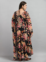 Plus Size Smokey Black Anarkali Kurta with Dupatta