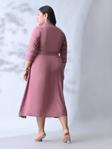 Dusty Rose Bloom Embroidered Rayon Dress
