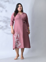 Dusty Rose Bloom Embroidered Rayon Dress