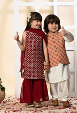 Girls Maroon Embroidered Georgette Garara Set with Dupatta