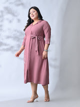 Dusty Rose Bloom Embroidered Rayon Dress
