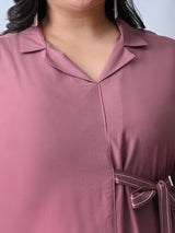 Dusty Rose Bloom Embroidered Rayon Dress