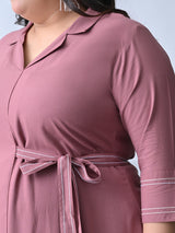 Dusty Rose Bloom Embroidered Rayon Dress