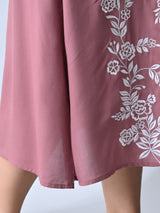Dusty Rose Bloom Embroidered Rayon Dress