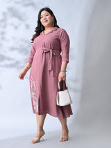 Dusty Rose Bloom Embroidered Rayon Dress