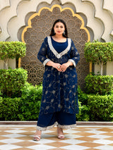 Zareen Teal Blue Mukaish 3 Pieces Kurta Set