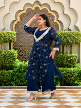 Zareen Teal Blue Mukaish 3 Pieces Kurta Set