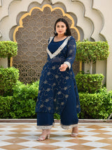 Zareen Teal Blue Mukaish 3 Pieces Kurta Set