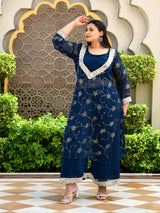 Zareen Teal Blue Mukaish 3 Pieces Kurta Set