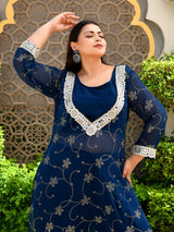 Zareen Teal Blue Mukaish 3 Pieces Kurta Set