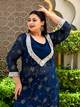 Zareen Teal Blue Mukaish 3 Pieces Kurta Set