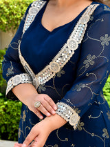 Zareen Teal Blue Mukaish 3 Pieces Kurta Set