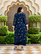 Zareen Teal Blue Mukaish 3 Pieces Kurta Set
