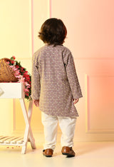 Boys Lavender Embroidered Asymmetrical Kurta Set