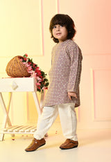 Boys Lavender Embroidered Asymmetrical Kurta Set