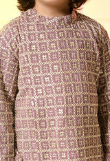Boys Lavender Embroidered Asymmetrical Kurta Set