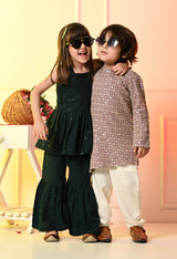 Boys Lavender Embroidered Asymmetrical Kurta Set