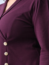 Power Wine Midi Dress with Double-Breasted Button Detail