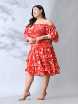 Trendy Ruffle Coral Bloom Rayon Dress