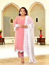 Zariya Pink Mul Chanderi Kurta Set with Dupatta
