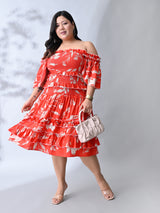 Trendy Ruffle Coral Bloom Rayon Dress