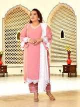Zariya Pink Mul Chanderi Kurta Set with Dupatta