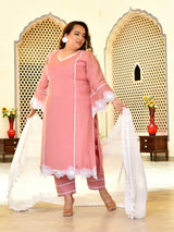 Zariya Pink Mul Chanderi Kurta Set with Dupatta
