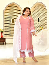 Zariya Pink Mul Chanderi Kurta Set with Dupatta