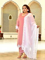 Zariya Pink Mul Chanderi Kurta Set with Dupatta