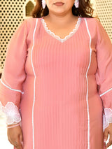 Zariya Pink Mul Chanderi Kurta Set with Dupatta