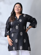 Classic Black Cotton Kurta with HandBlock Minimal Print