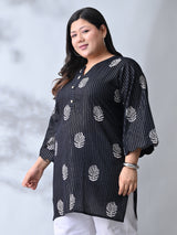 Classic Black Cotton Kurta with HandBlock Minimal Print