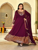 Classic Wine & Gold Georgette Anarkali with Dupatta