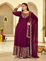 Classic Wine & Gold Georgette Anarkali with Dupatta