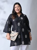 Classic Black Cotton Kurta with HandBlock Minimal Print