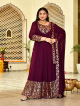 Classic Wine & Gold Georgette Anarkali with Dupatta