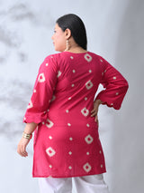 Classic Fushcia Pink Cotton Kurta with Batik Print