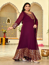 Classic Wine & Gold Georgette Anarkali with Dupatta