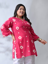 Classic Fushcia Pink Cotton Kurta with Batik Print