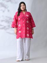 Classic Fushcia Pink Cotton Kurta with Batik Print